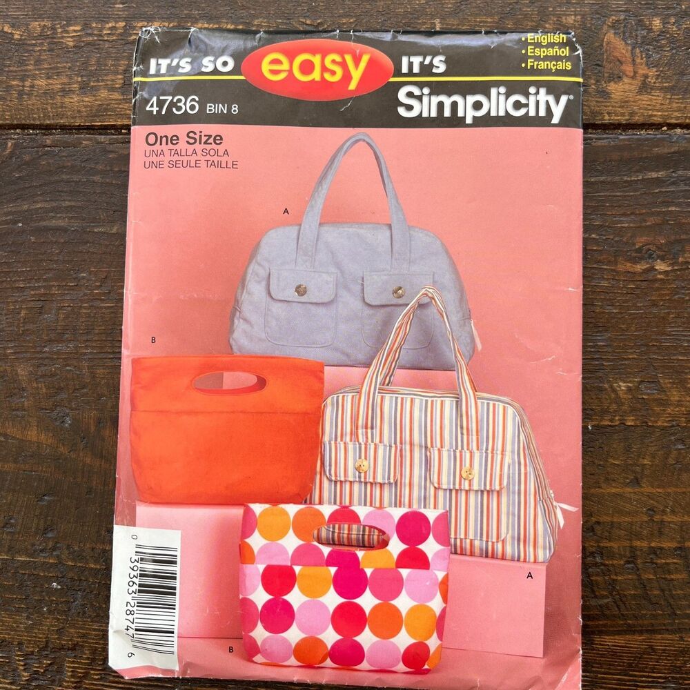 Simplicity #4736 Its So Easy Sewing Pattern Handbags Purses Totes UNCUT